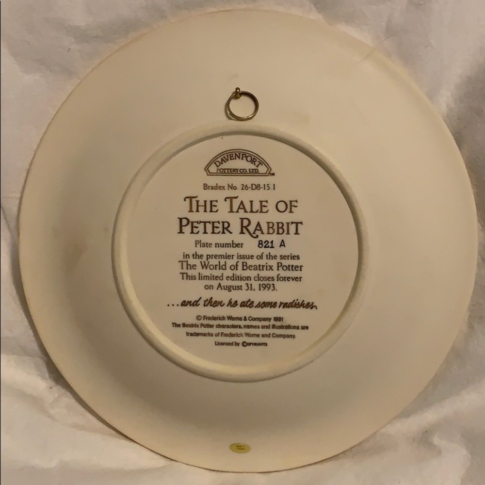 PLATE #1 Davenport Pottery The Tale Of Peter Rabbit Beatrix Potter Limited Plate - Picture 3 of 8